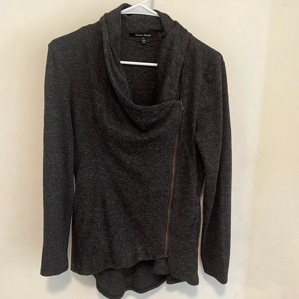 ModCloth cardigan, asymmetrical zipper